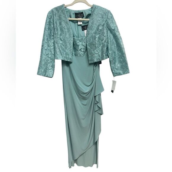 NWT Alex Evenings Light Blue Gown Sleeveless Formal Maxi Dress Matching Jacket - Picture 1 of 10